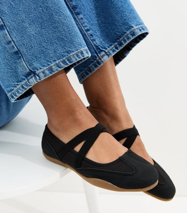 New Look Women's Black Faux Leather Sports Ballet Flats Vegan New Look - 2