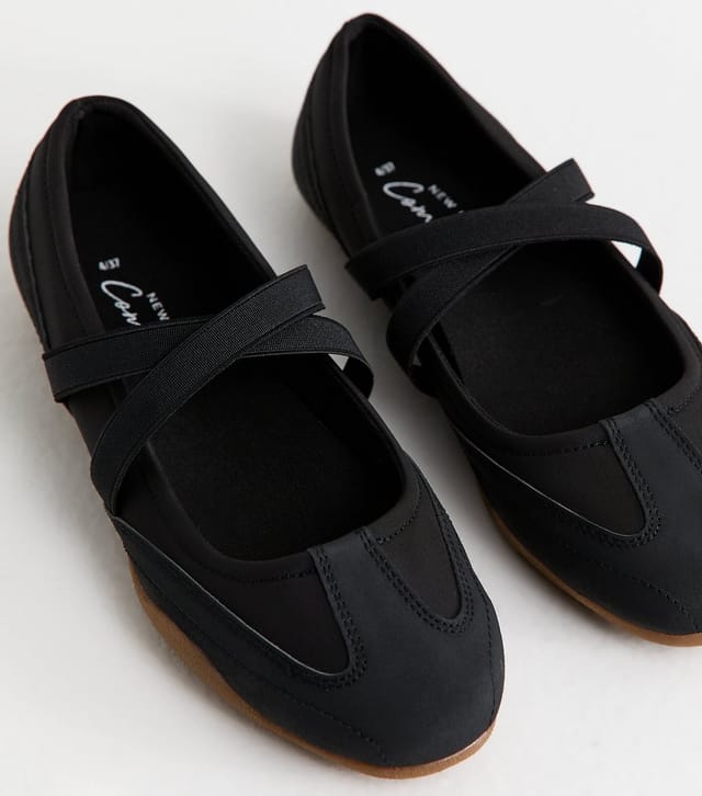 New Look Women's Black Faux Leather Sports Ballet Flats Vegan New Look - 3