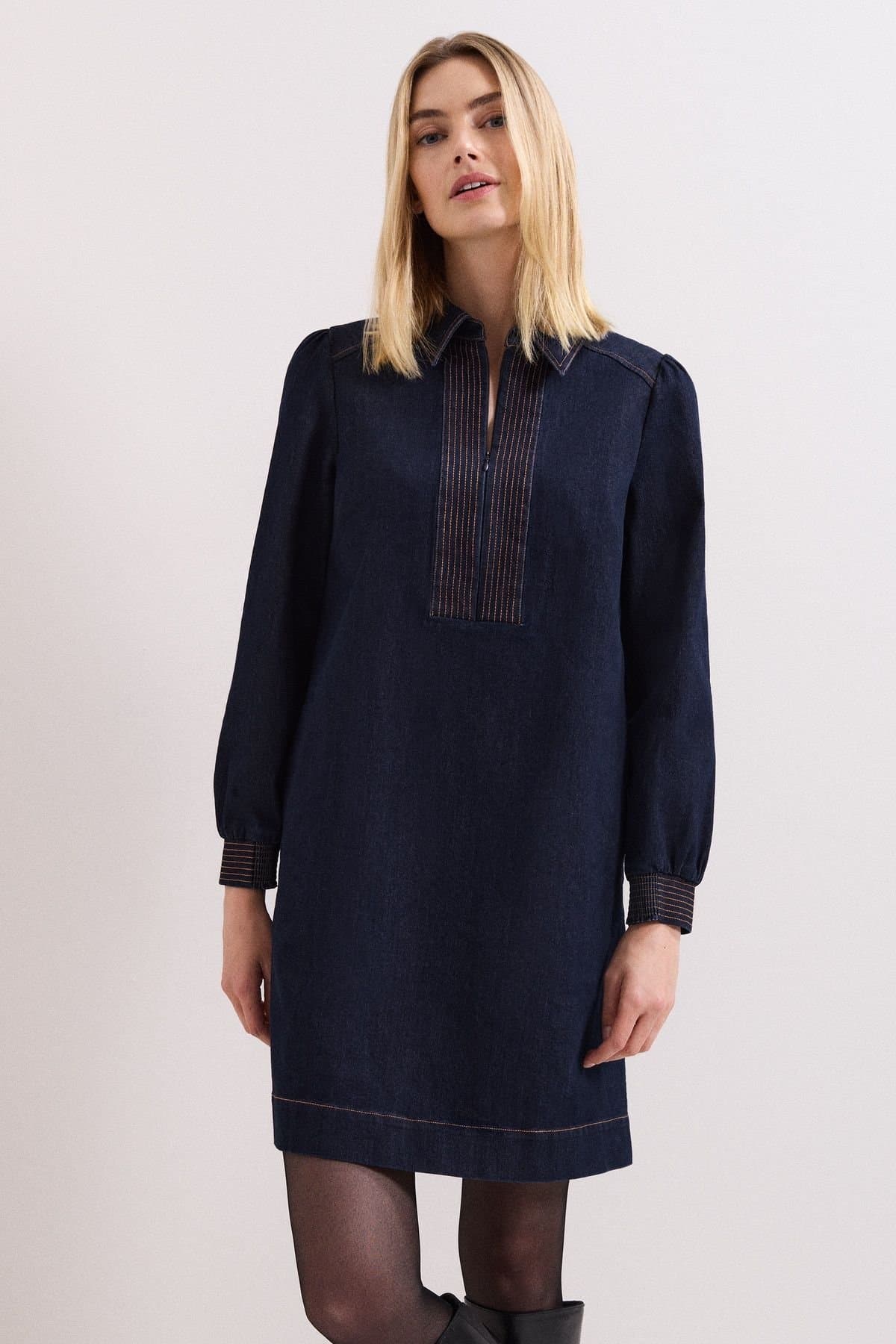 Phase Eight Phase Eight Women's Gabi Zip Collar Denim Mini Dress in Dark Navy