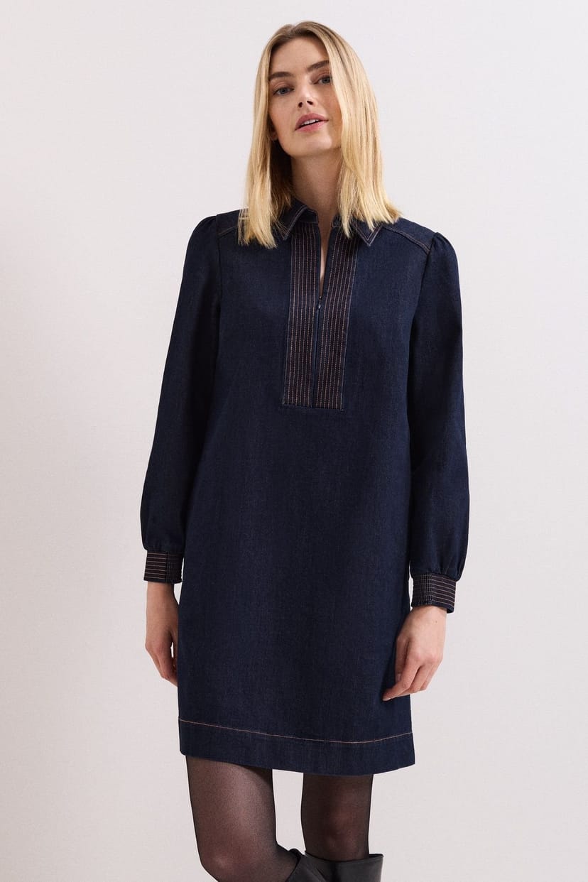 Phase Eight Phase Eight Women's Gabi Zip Collar Denim Mini Dress in Dark Navy - 1