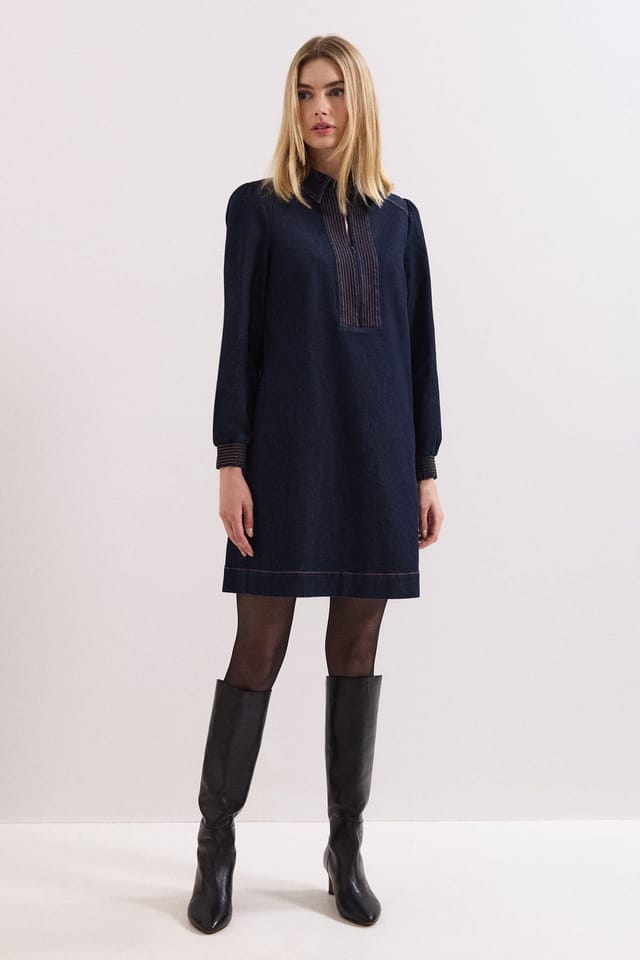Phase Eight Phase Eight Women's Gabi Zip Collar Denim Mini Dress in Dark Navy - 2