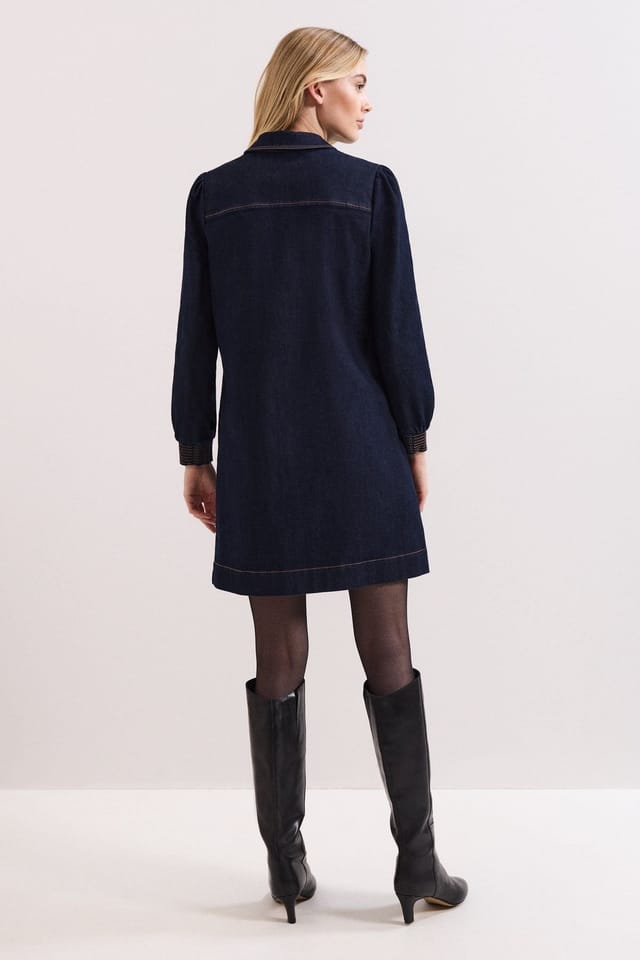 Phase Eight Phase Eight Women's Gabi Zip Collar Denim Mini Dress in Dark Navy - 3