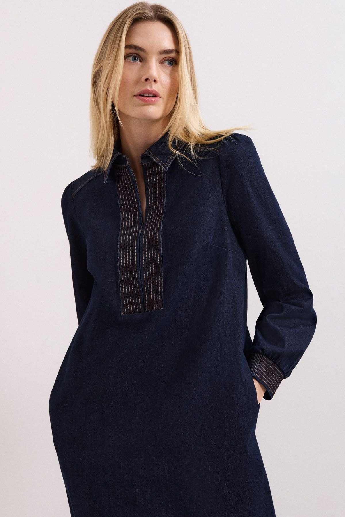 Phase Eight Phase Eight Women's Gabi Zip Collar Denim Mini Dress in Dark Navy - 4