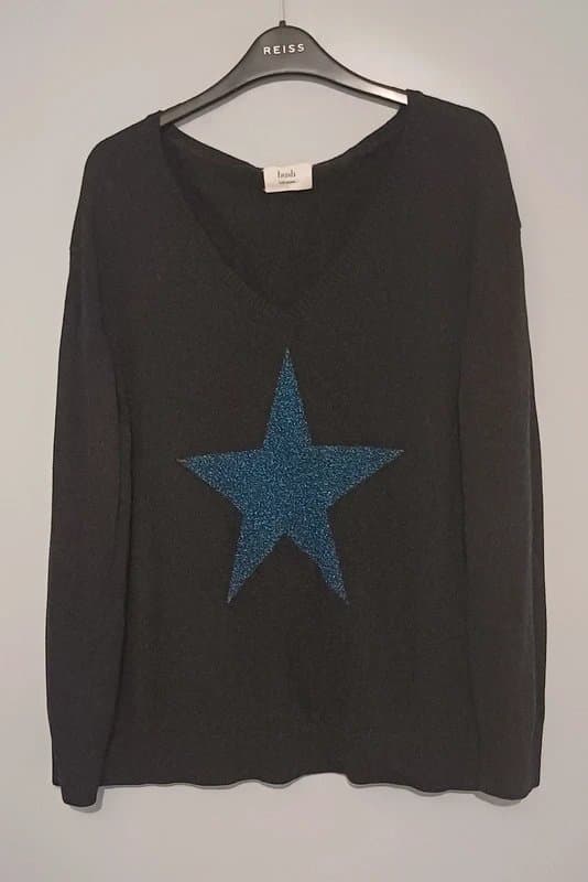 Hush Hush Charcoal Sparkle Star Print Wool Blend Jumper- size L/16