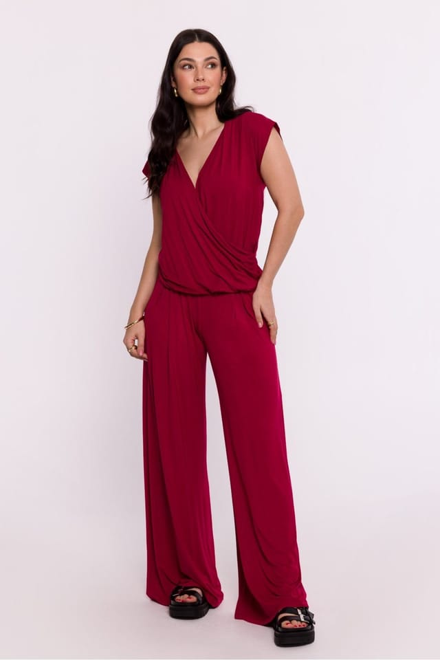 Love Lace Love Lace Women's Viscose Knit Envelope Blouse with Draped Neck in Red - 2