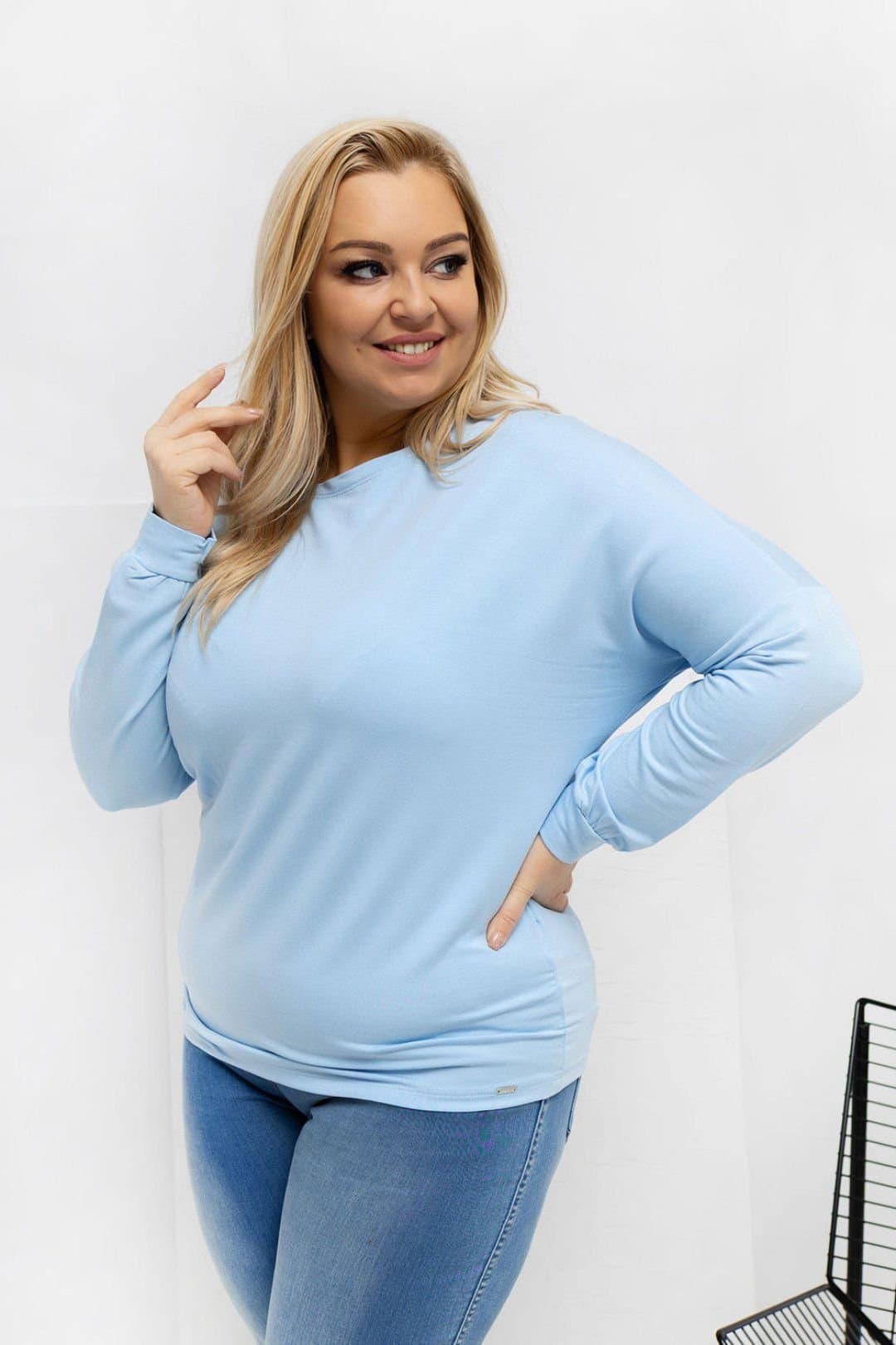 Love Lace Love Lace Women's Plus Size Micro Modal Round Neck Blouse Style 223924 in Blue