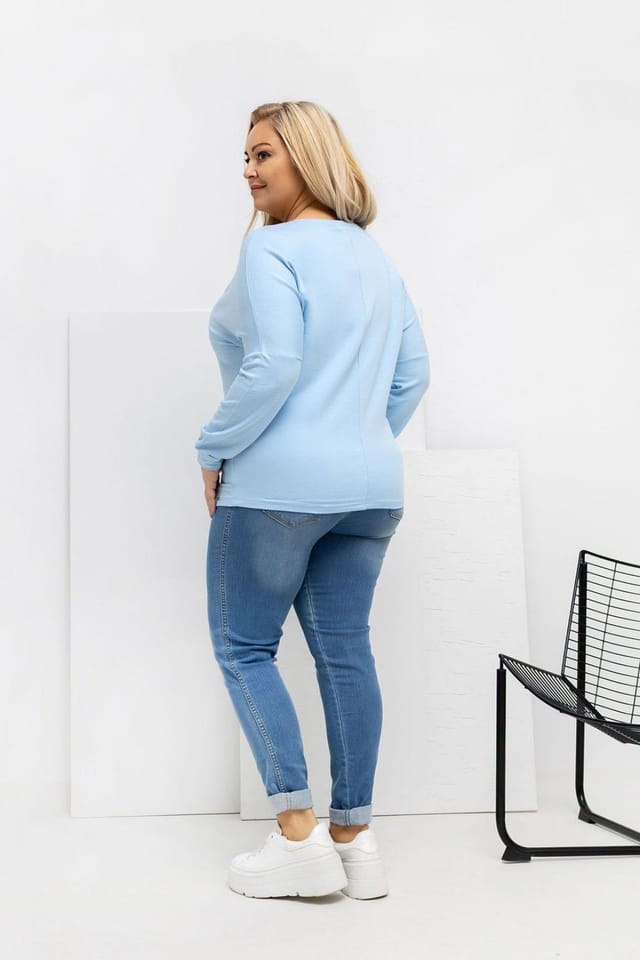 Love Lace Love Lace Women's Plus Size Micro Modal Round Neck Blouse Style 223924 in Blue - 3