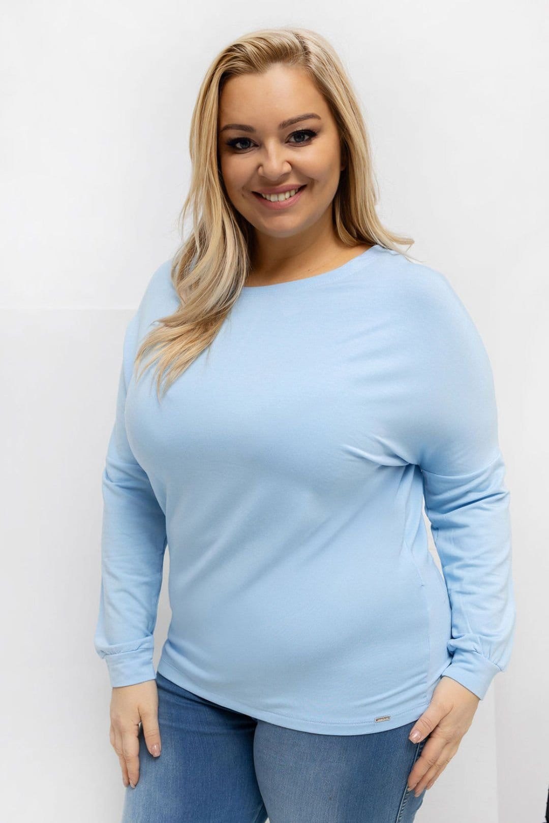 Love Lace Love Lace Women's Plus Size Micro Modal Round Neck Blouse Style 223924 in Blue - 4
