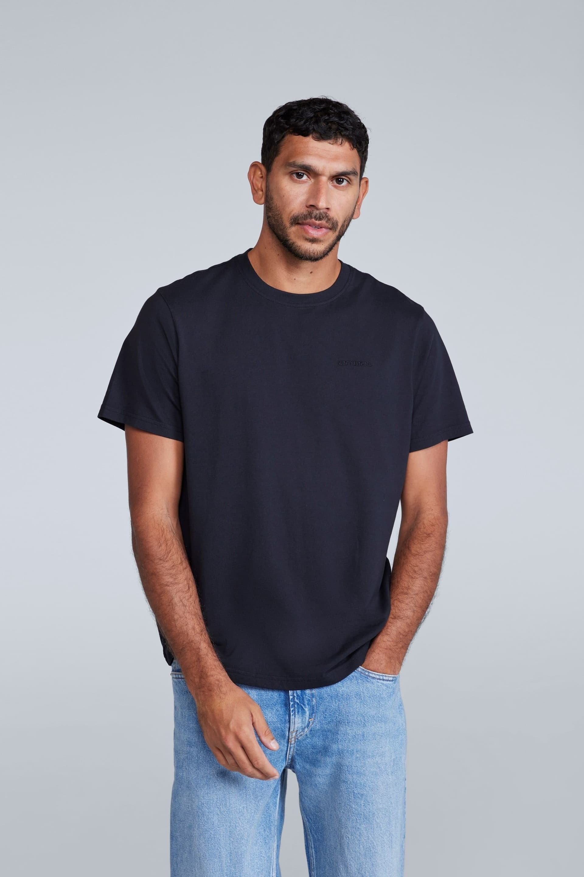 Animal Animal Men's 'Icon' Logo Print Lightweight Cotton Relaxed Fit Casual T-Shirt in Jet Black