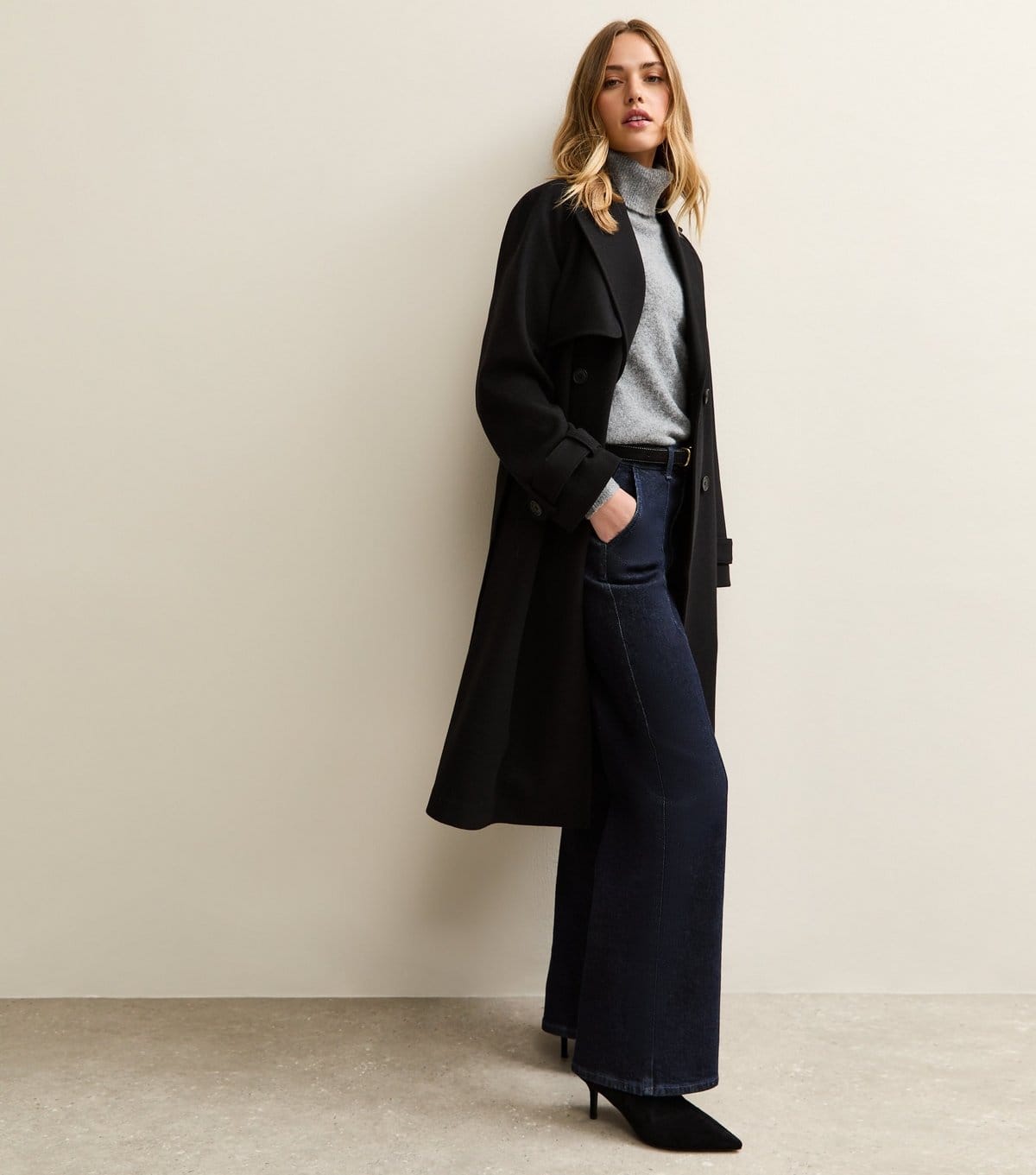 Women's Black Brushed Double Breasted Trench Coat New Look
