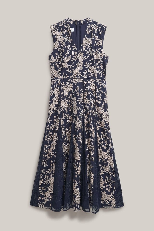 Hobbs London Hobbs London Women's Quin Sleeveless V-Neck Embroidered Dress in Dark Navy - 2