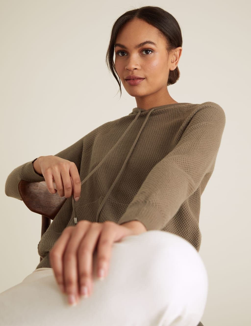 Marks & Spencer M&S Soft Touch Textured Knitted Hoodie Mocha
