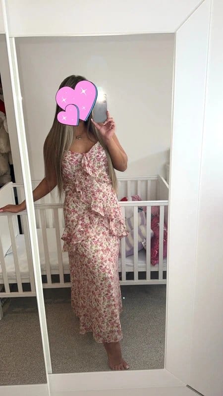 New Look Pink floral print ruffle trim midi dress - 1