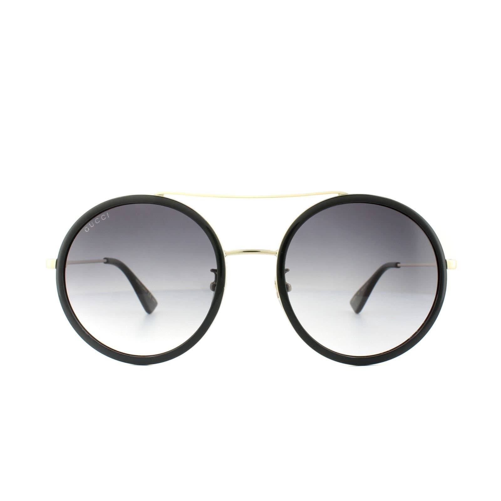 Gucci Gucci Women's Round Black Gold Grey Gradient Sunglasses