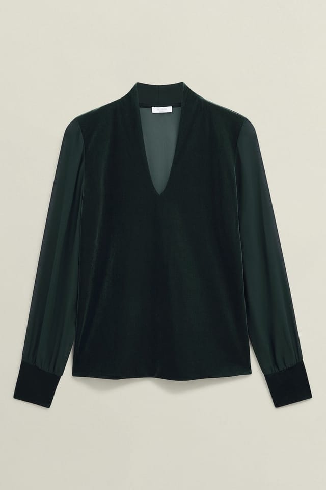 Hobbs London Hobbs London Women's Aimee Velvet Top in Bottle Green - 2