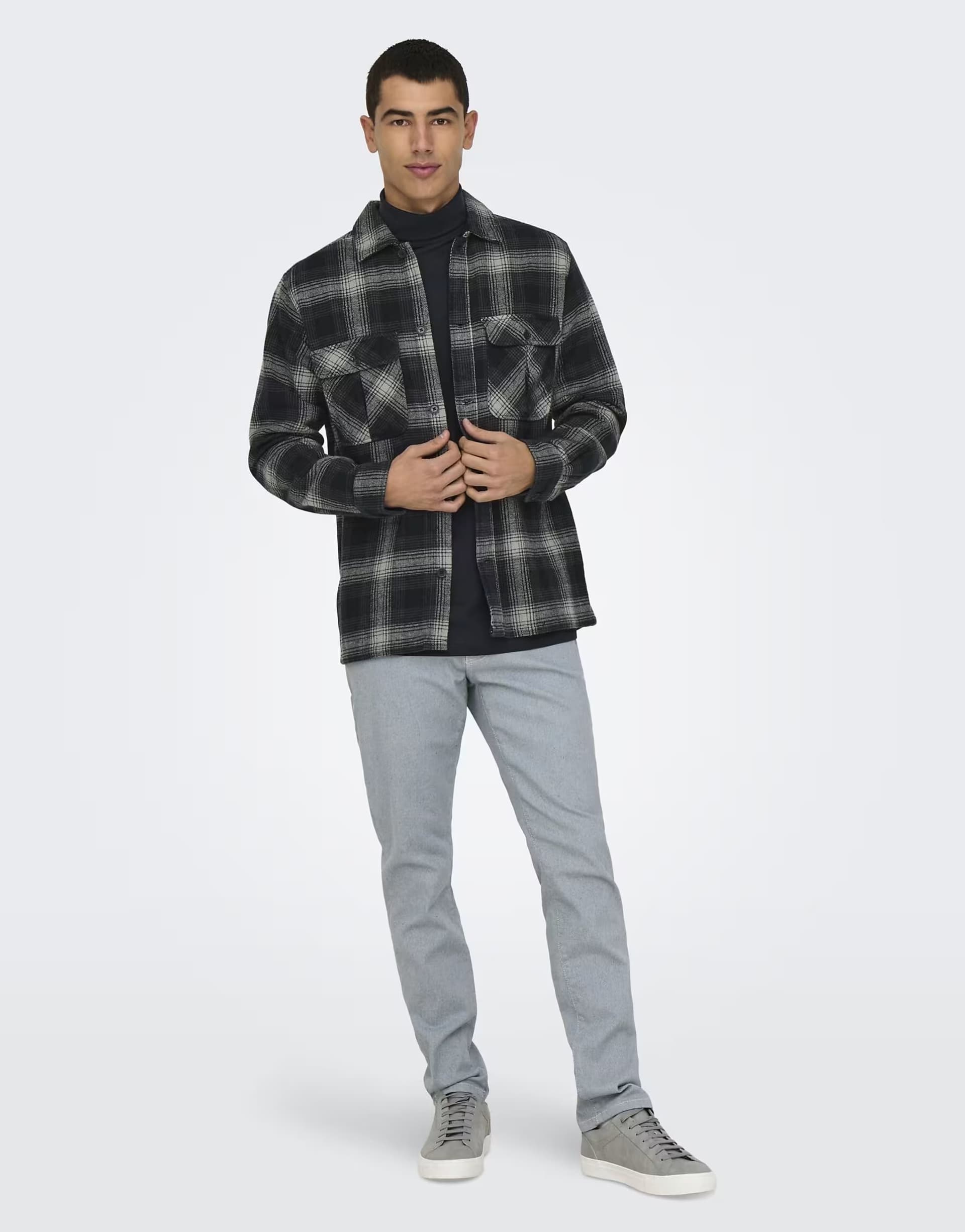 ASOS ONLY & SONS checked overshirt in grey