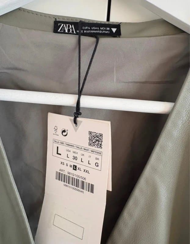 Zara Zara faux leather belted sage green dress size large new