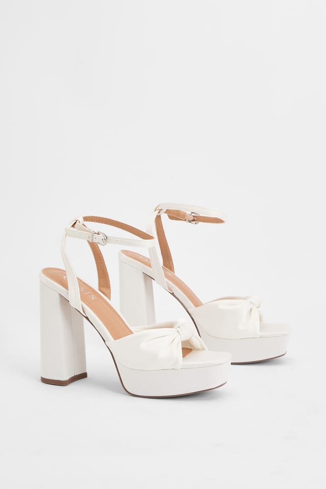 Oasis Oasis Women's Bridal Melody Satin Knot Front Square Toe High Block Heel Sandals in Ivory - 3