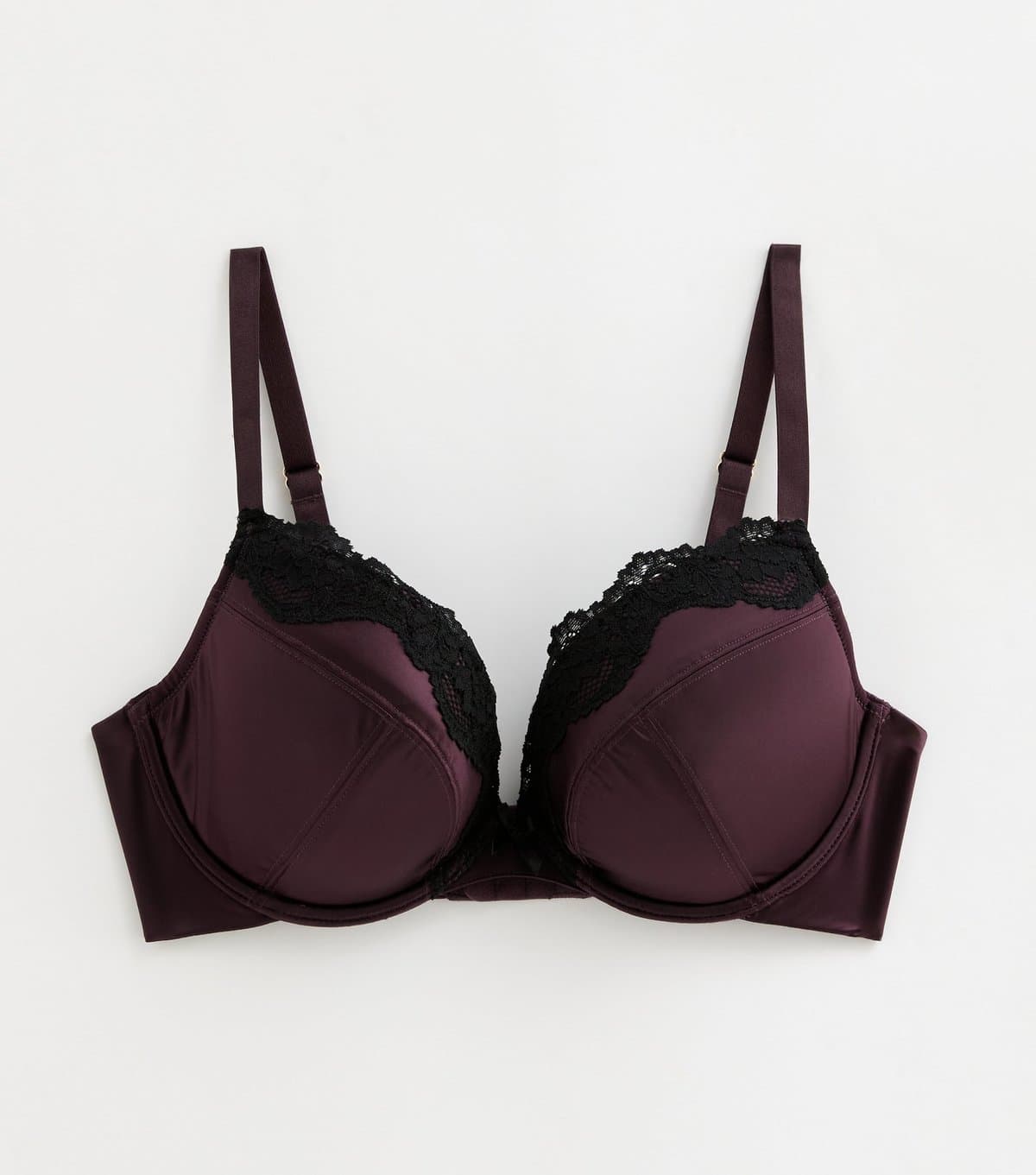 New Look Women's Dark Purple Satin & Lace Plunge DD Plus Bra New Look