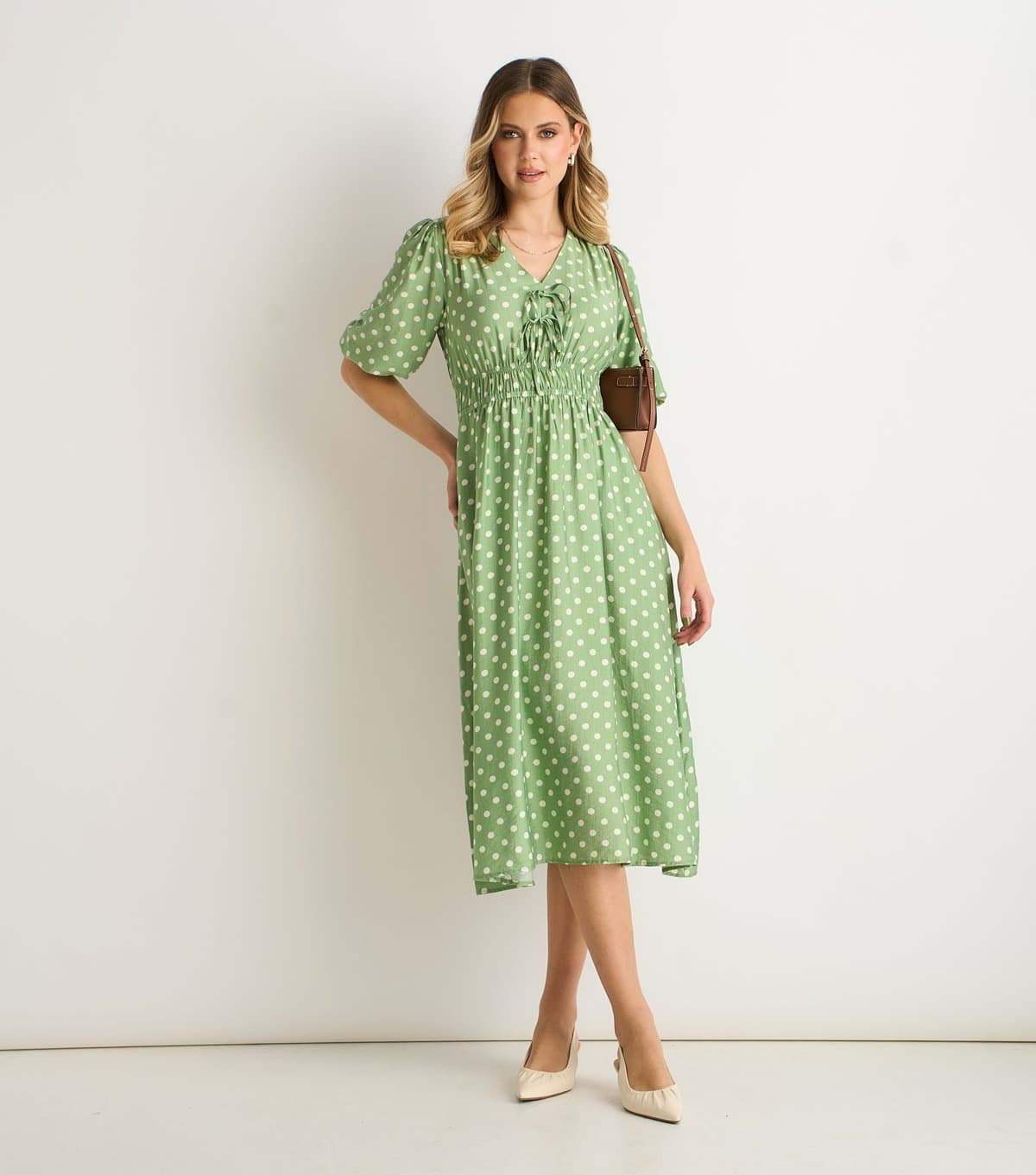Gini London Women's Green Polka Dot Midi Dress Gini London New Look