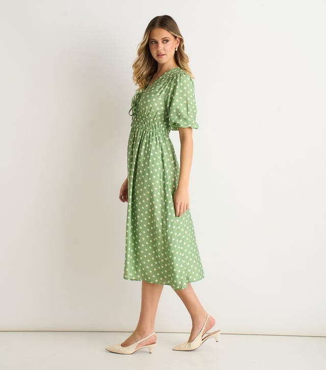 Gini London Women's Green Polka Dot Midi Dress Gini London New Look - 3
