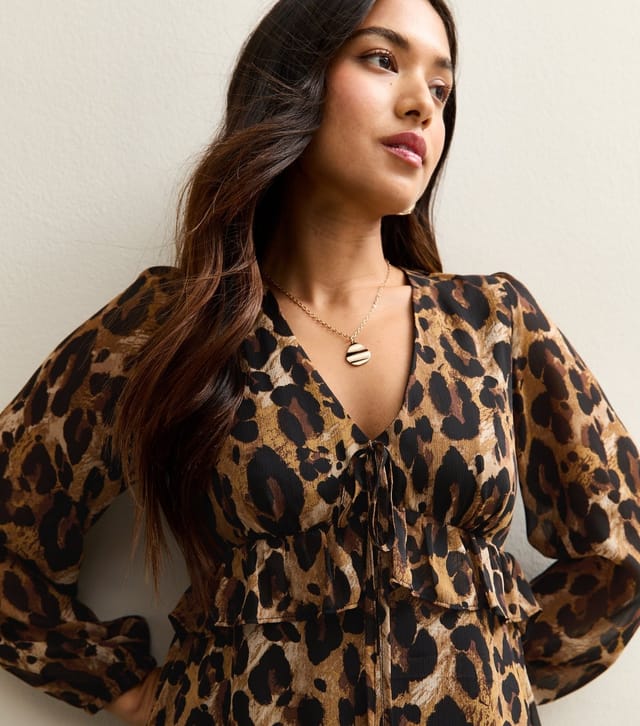 New Look Women's Petite Chiffon Animal Print Long Sleeve Mini Dress New Look - 2