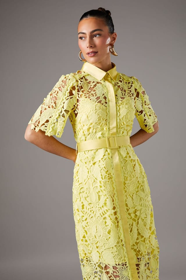 Coast Coast Women's Lace Shirt Dress With Short Sleeves in Yellow - 2