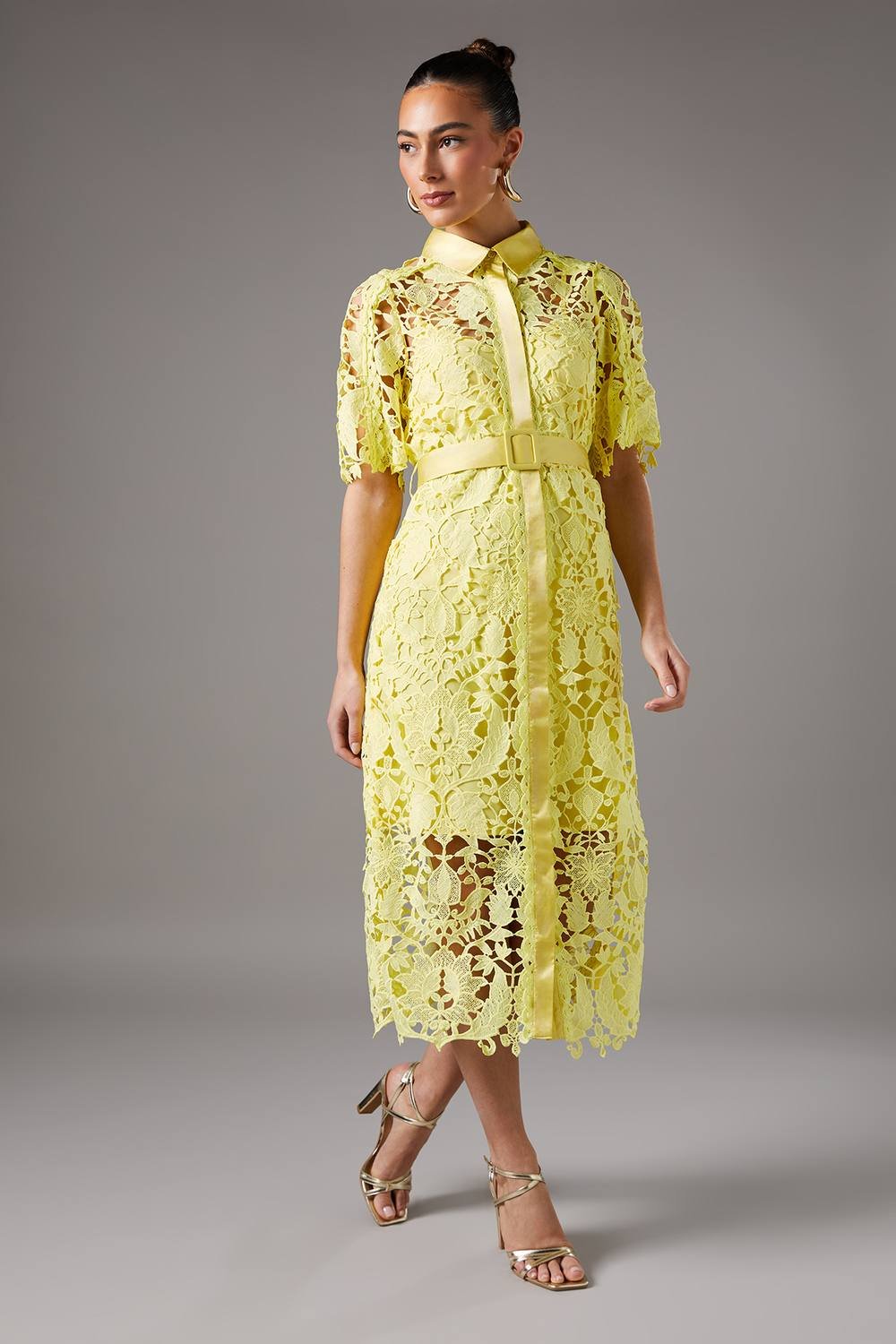 Coast Coast Women's Lace Shirt Dress With Short Sleeves in Yellow - 3
