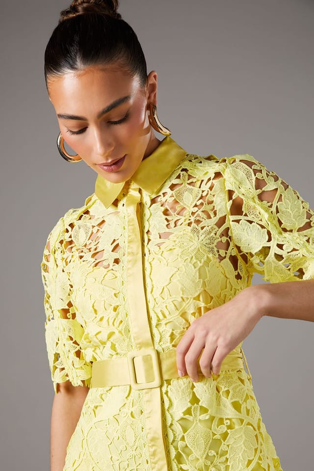 Coast Coast Women's Lace Shirt Dress With Short Sleeves in Yellow - 3