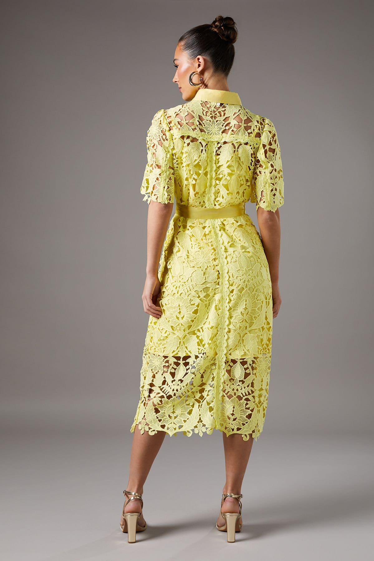 Coast Coast Women's Lace Shirt Dress With Short Sleeves in Yellow - 4