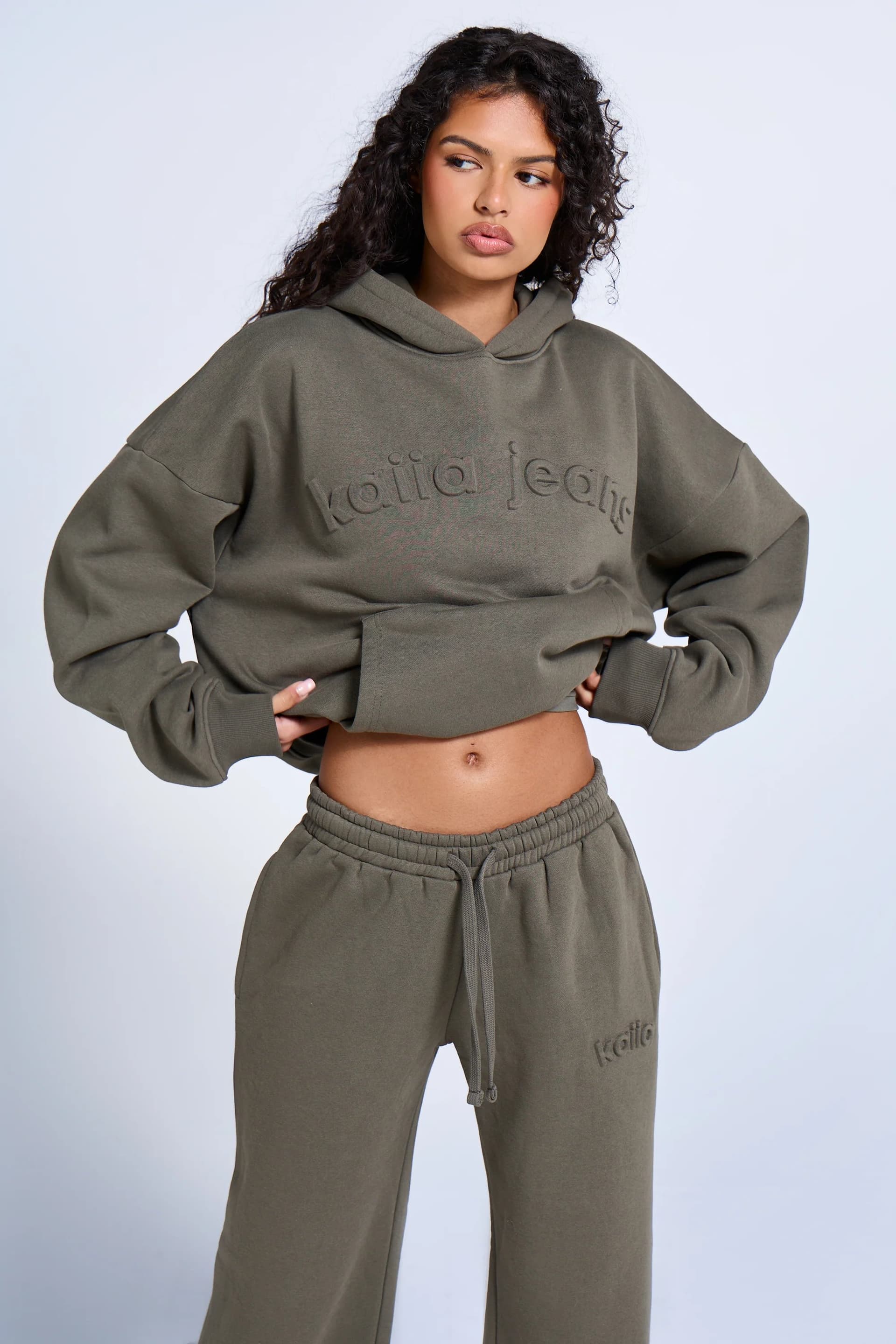 Kaiia Kaiia Jeans Embossed Oversized Hoodie Smoke Olive