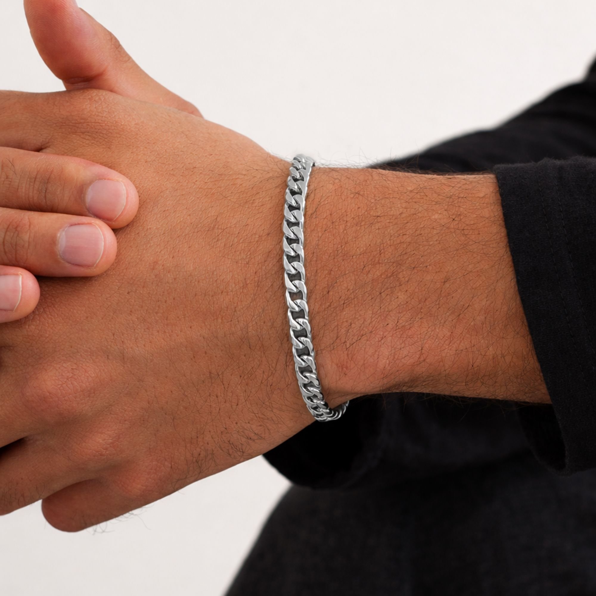 Inicio Inicio Men's Steel Waterproof Curb Chain Bracelet - Gift Pouch in Silver - 2