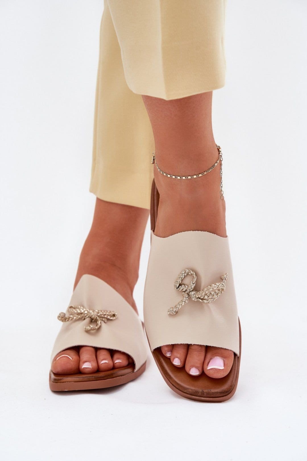 Love Lace Love Lace Women's Flat Heel Sandals with Decorative Lacing Comfort in Beige - 1