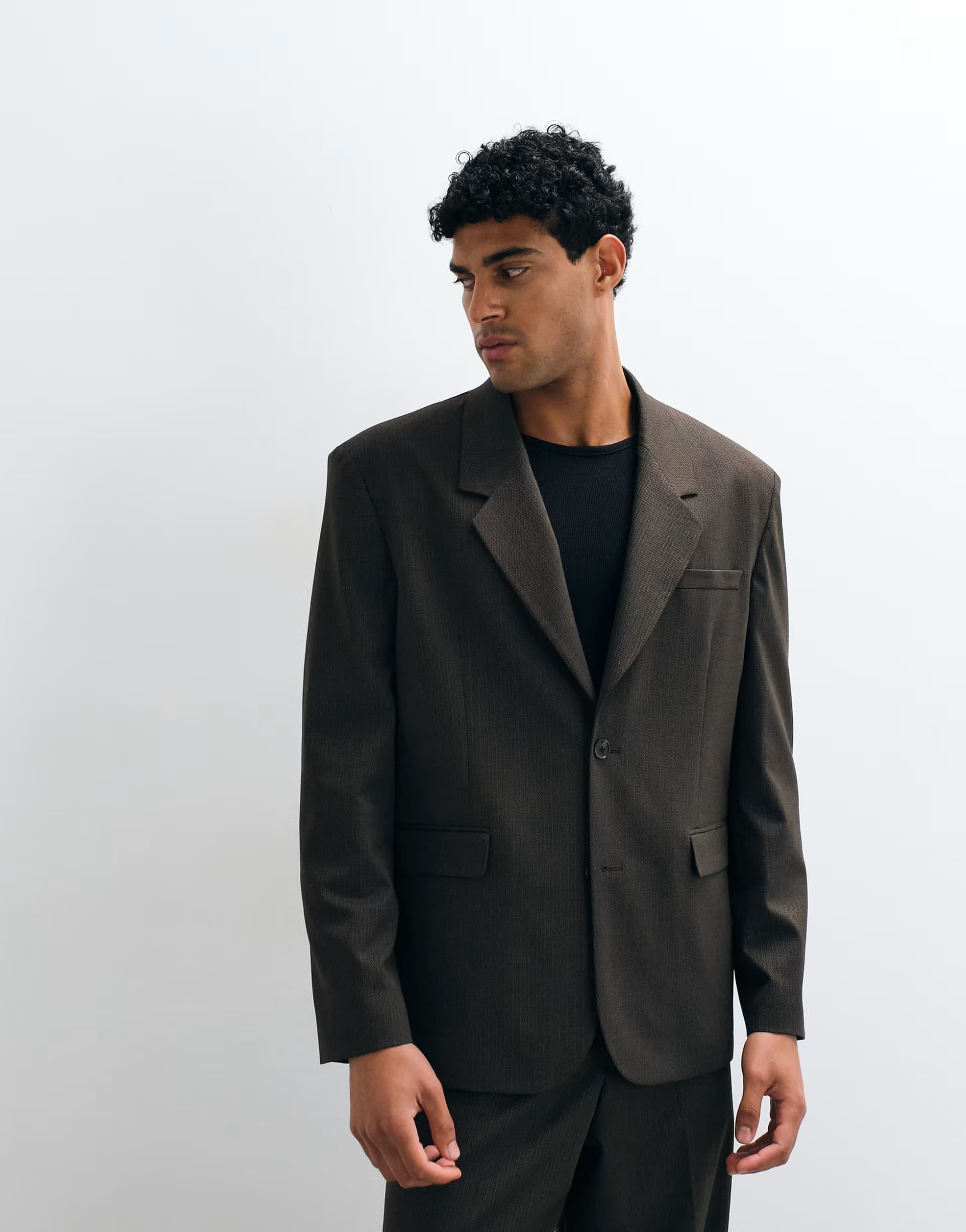 ASOS ASOS DESIGN relaxed suit jacket in brown subtle stripe