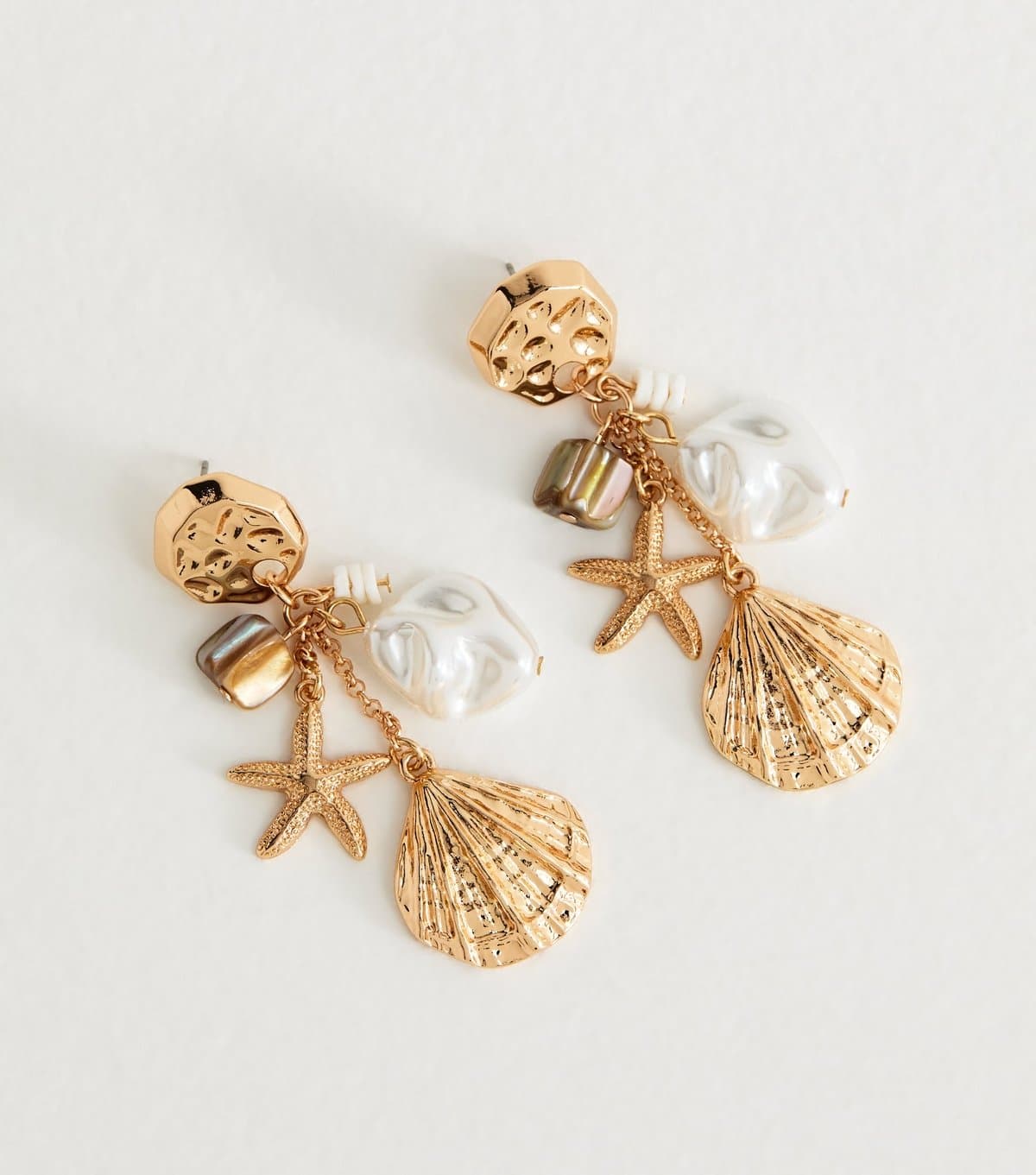 New Look Gold Tone Shell Charm Drop Earrings New Look