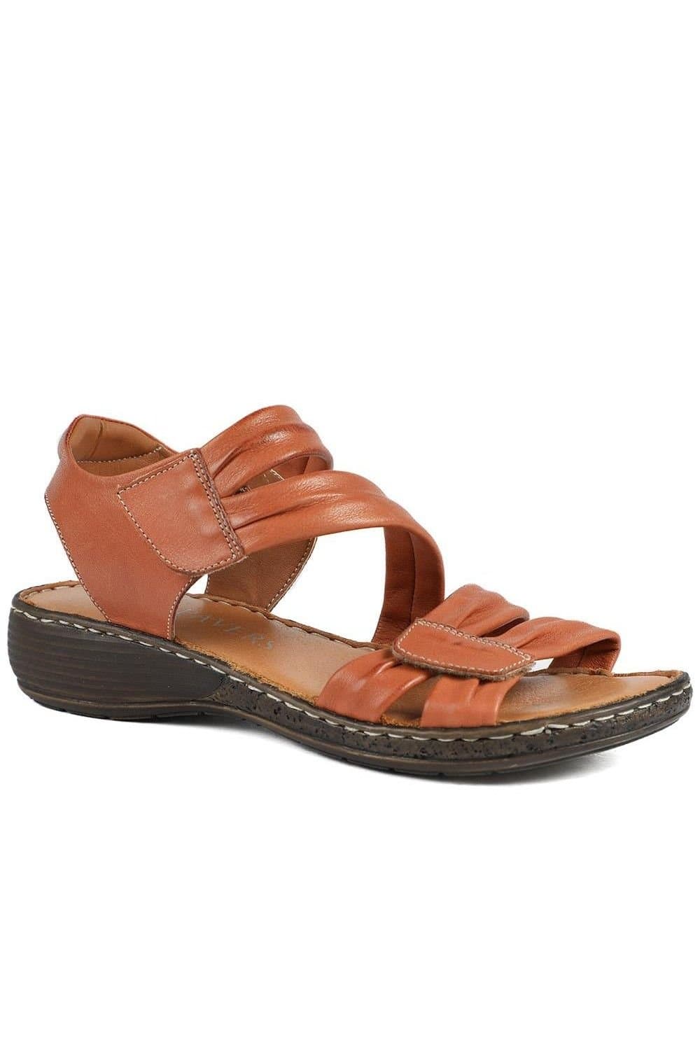 Pavers Pavers Women's Leather Comfort Sandals with Touch Fastening in Tan