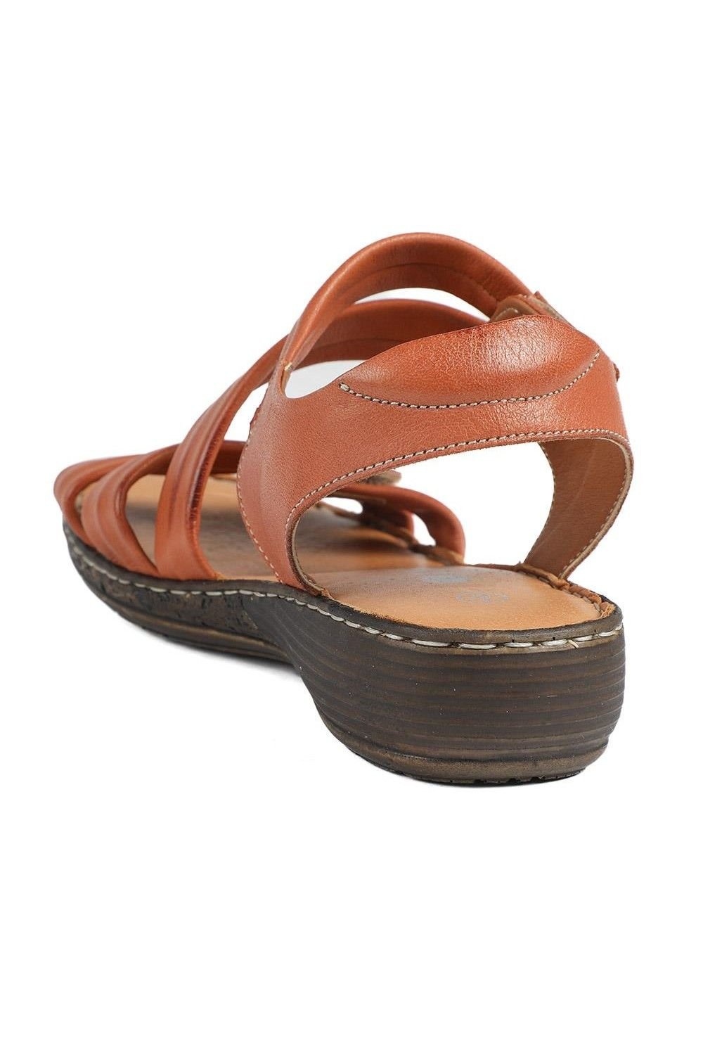 Pavers Pavers Women's Leather Comfort Sandals with Touch Fastening in Tan - 3