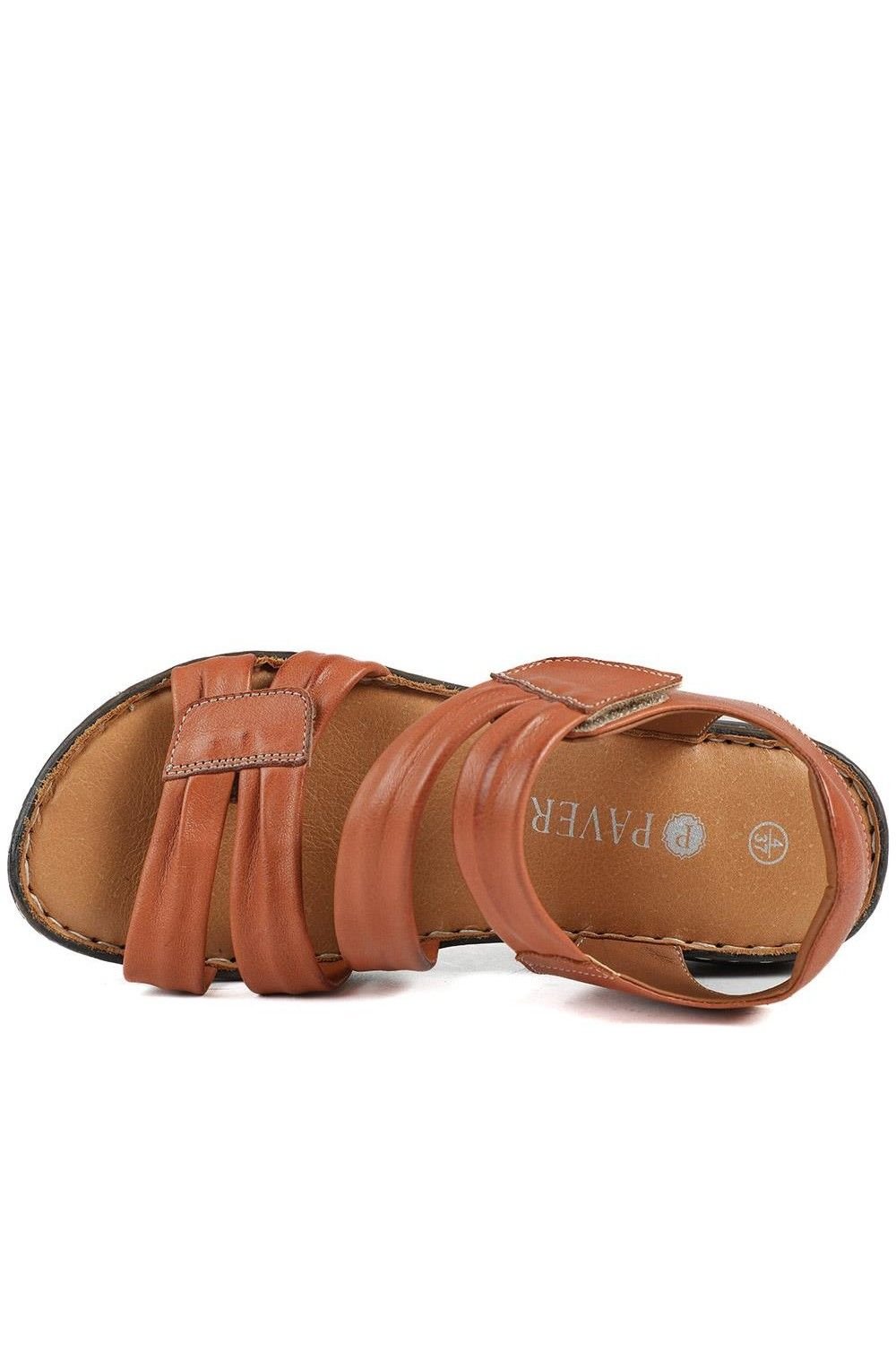 Pavers Pavers Women's Leather Comfort Sandals with Touch Fastening in Tan - 4