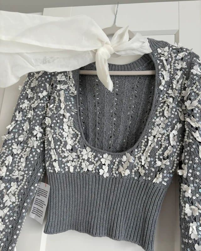 ASOS ASOS luxe embellished knitted jumper with organza bow back, 8