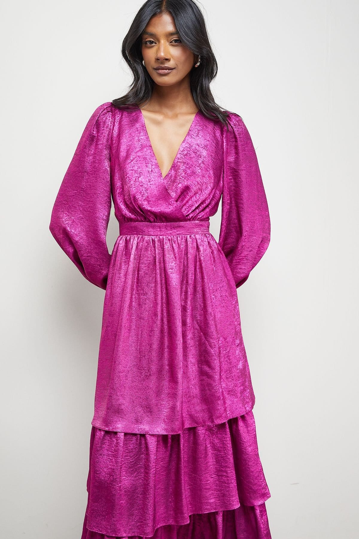 Warehouse Warehouse Women's Metallic Plunge Neck Tier Midi Dress - 4