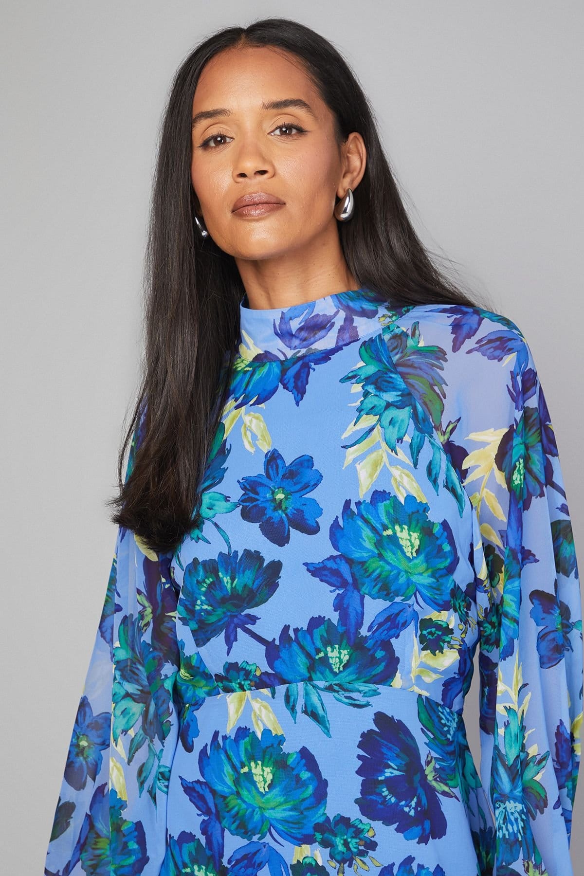 Wallis Wallis Women's Floral Tie Neck Smock Dress in Blue - 4