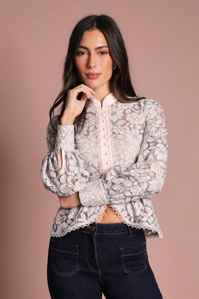 Coast Coast Women's Scallop Trim Lace Long Sleeve Top in Blush - 2