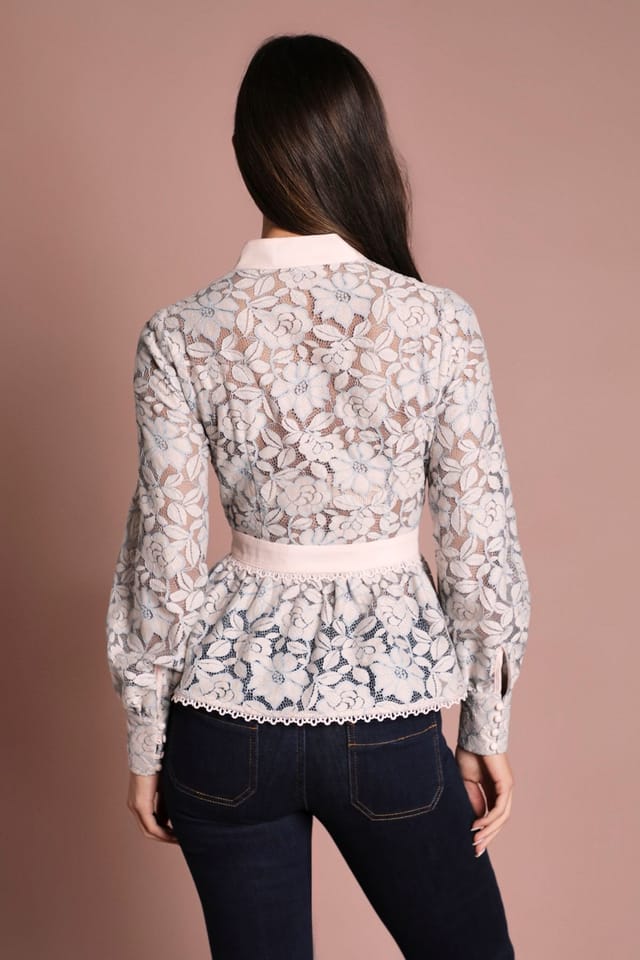 Coast Coast Women's Scallop Trim Lace Long Sleeve Top in Blush - 3