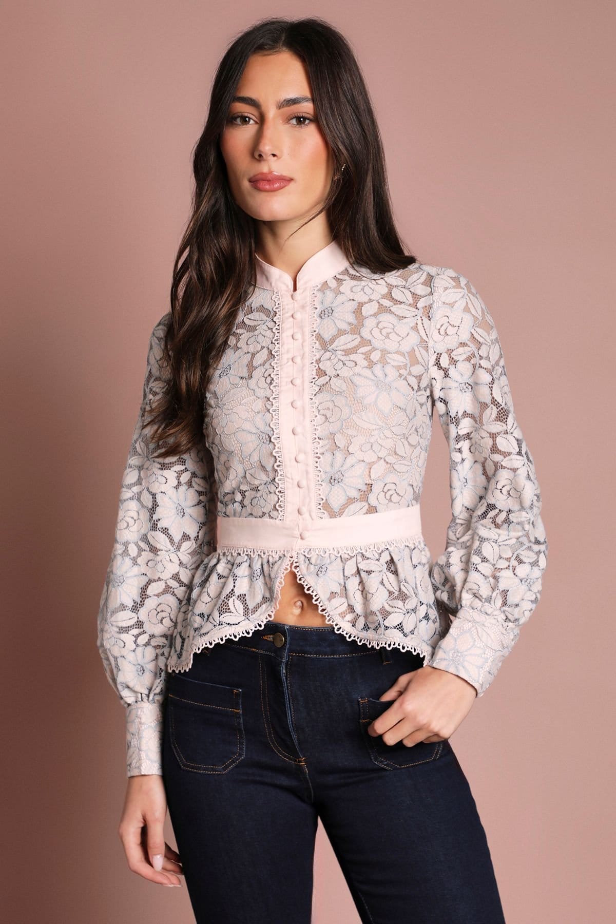 Coast Coast Women's Scallop Trim Lace Long Sleeve Top in Blush - 4
