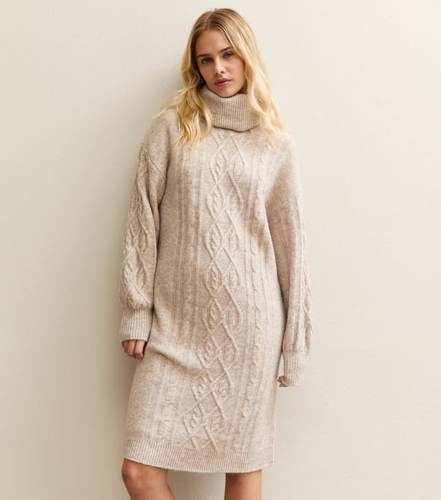 Sunshine Soul Women's Oatmeal Roll Neck Jumper Dress Sunshine Soul New Look - 2