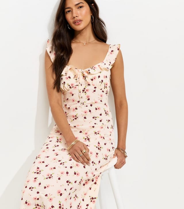 New Look Women's Cream Floral Ruffle Strap Midi Dress New Look - 3