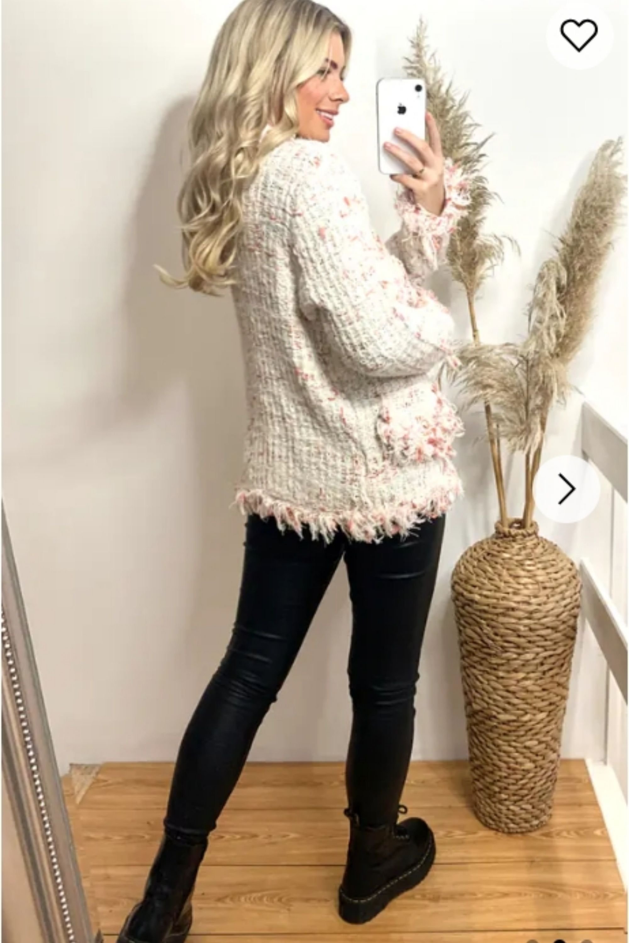 CY CY Women's Knitted Long Sleeve Cardigan With Tweed Effect in White - 3