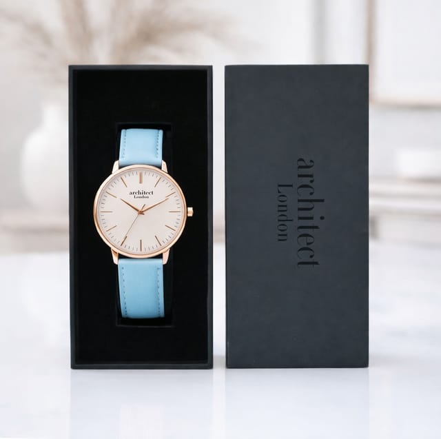 Wear We Met Wear We Met Women's Personalised Blanc Watch Rose Gold Bezel - Engraved in Blue - 3