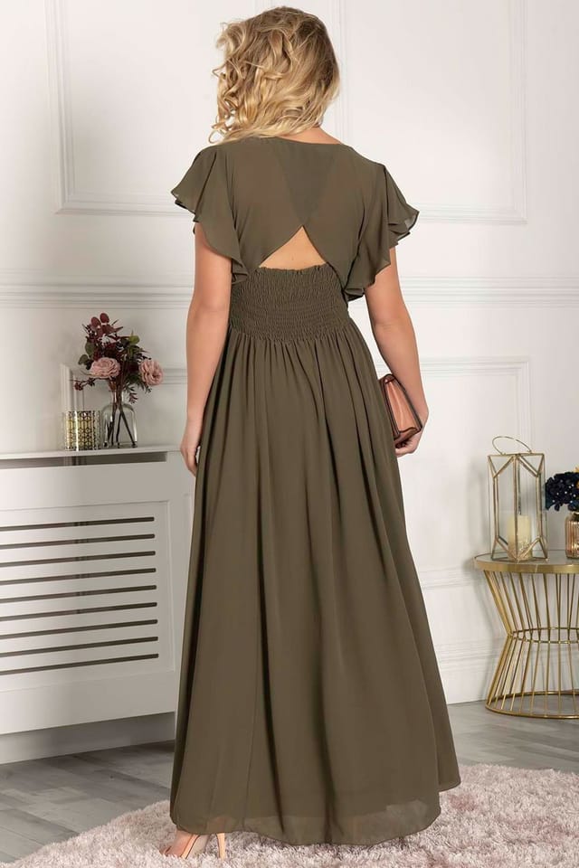 Jolie Moi Jolie Moi Women's Frilly Shoulder Chiffon Maxi Dress in Green - 2