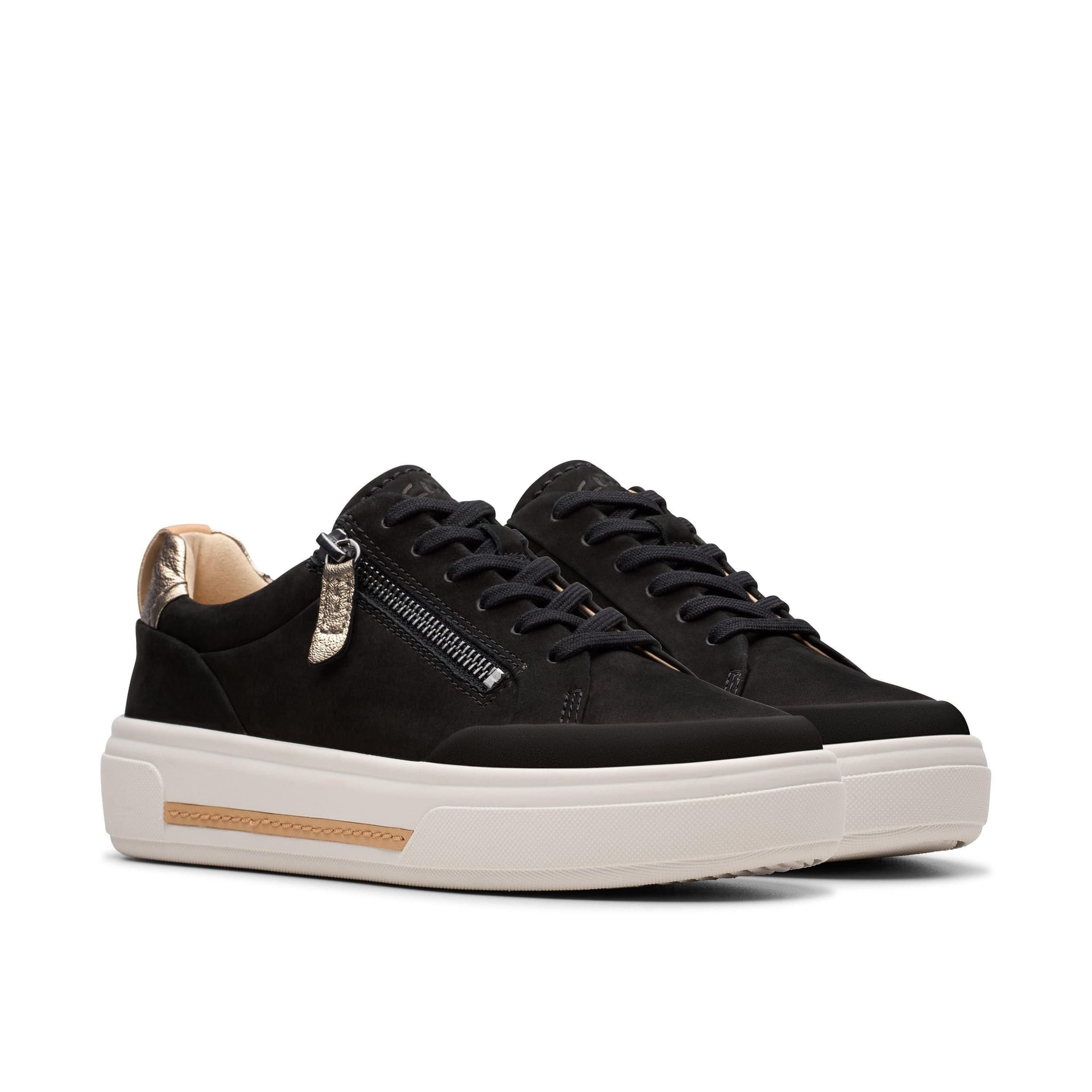 Clarks Clarks Women's Hollyhock Zip Black Nubuck Trainers, Lace Up - 4